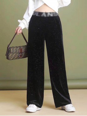 Velvet High Waist Wide Leg Pants W/ Tiny Sequins